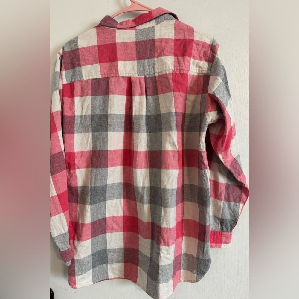 LOFT Pink & Red Plaid Cozy Shirt | Button-Up Flannel | Size Medium Fall Layering - Picture 3 of 8